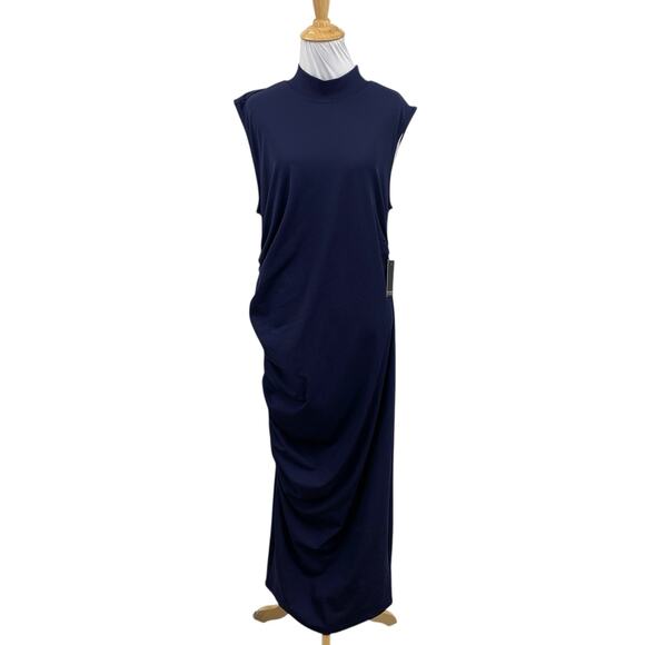 Eloquii Dresses & Skirts - Eloquii Dress Womens 16 Nautical Ruched Ribbed Stretch Sleeveless Mock Neck Midi